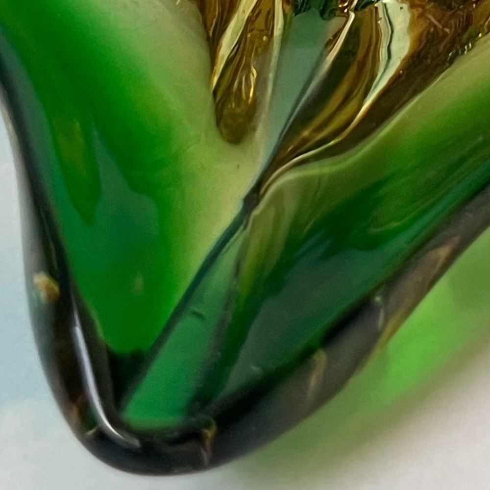 VINTAGE Dish Art Glass Art Deco Green Gold - Picture 6 of 10